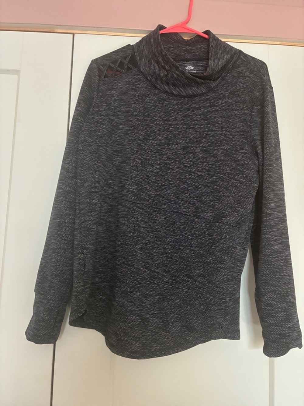Cowl Neck Long Sleeve Top with Shoulder Cutouts - Black/Gray